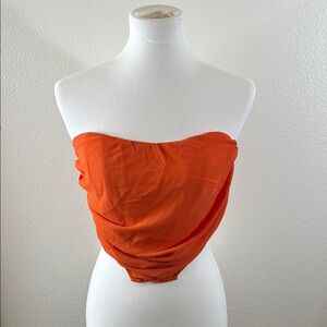 PrettyLittleThing Shape Orange Chiffon Ruched Corset Crop Top